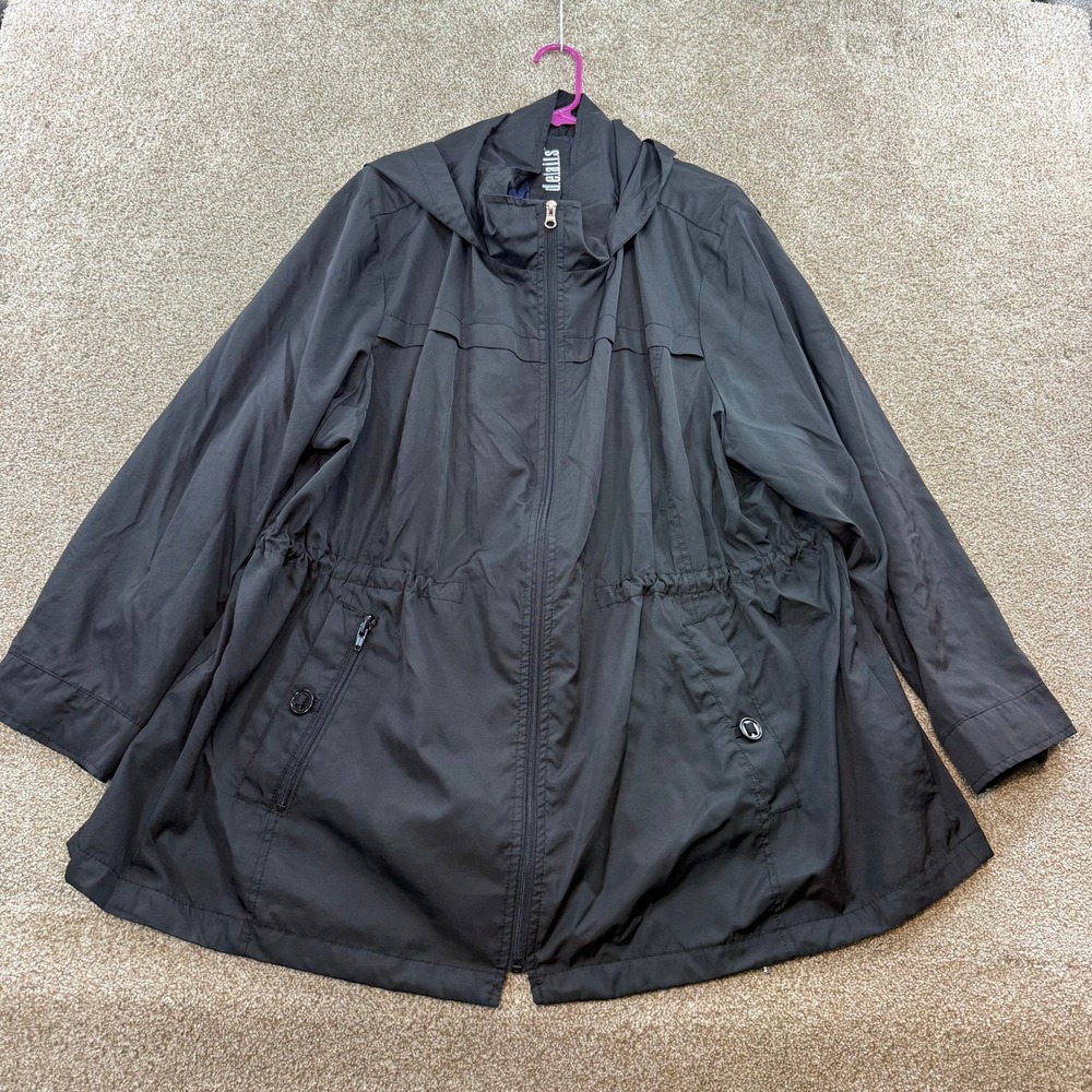 Details Intl Women's 3X Black Hooded Anorak Jacket Floral Trim Utilitycore Rain
